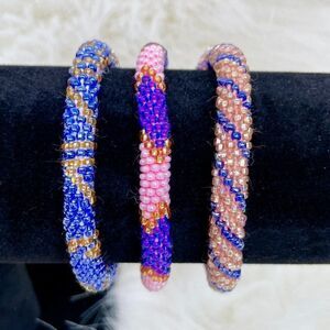 HAND CRAFTED in Nepal Beaded Bracelets (set of 3) PURP2